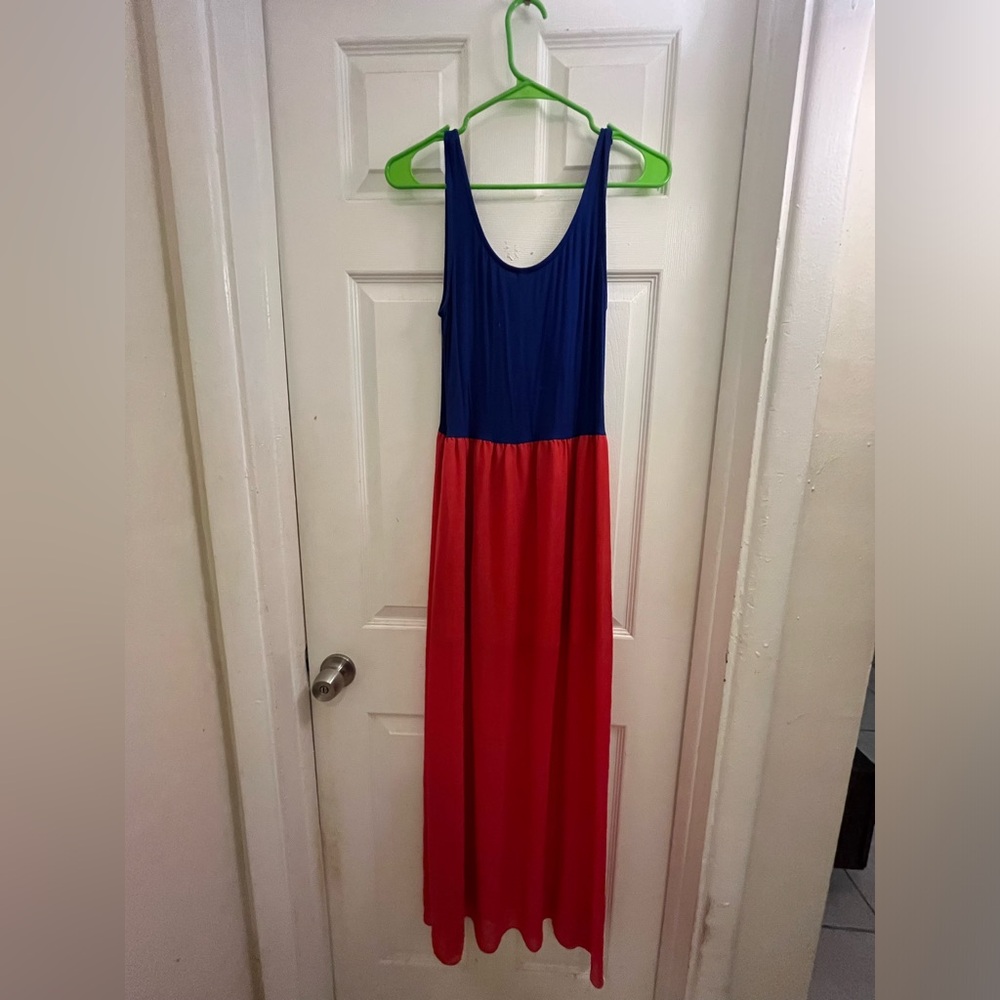 Women’s Large Tea N Rose Two Tone Maxi Lined Summer Dress Blue Orange